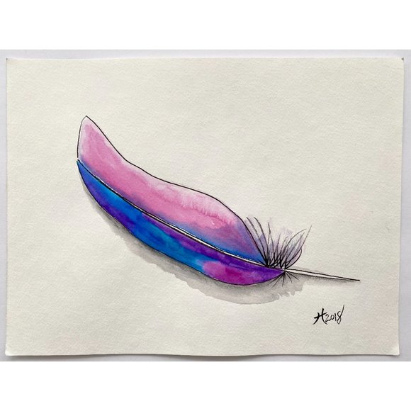 Softly Laid - Original Wall Art Watercolor Feather Painting 11"x14" Matted Decor - Picture 4 of 8